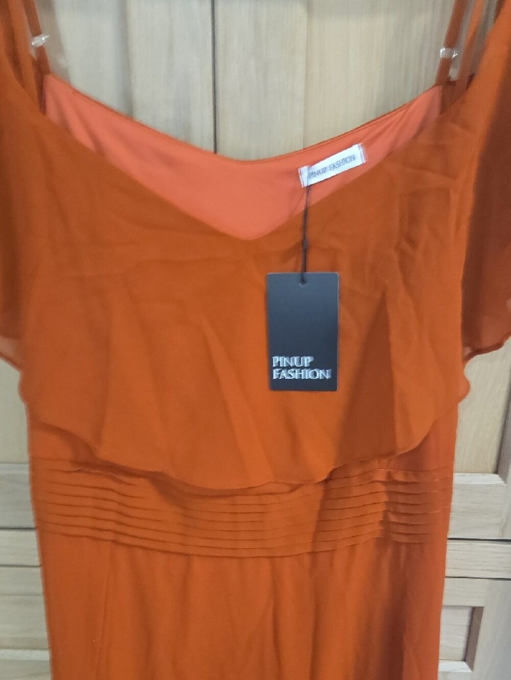 Plus-Size One-Shoulder Ruffle Maxi Dress in Rust - Picture 4 of 9